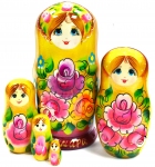 Матрешка цветочная с акрилом золотая